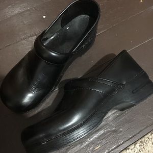 Black Leather Dansko Clogs, Size 43